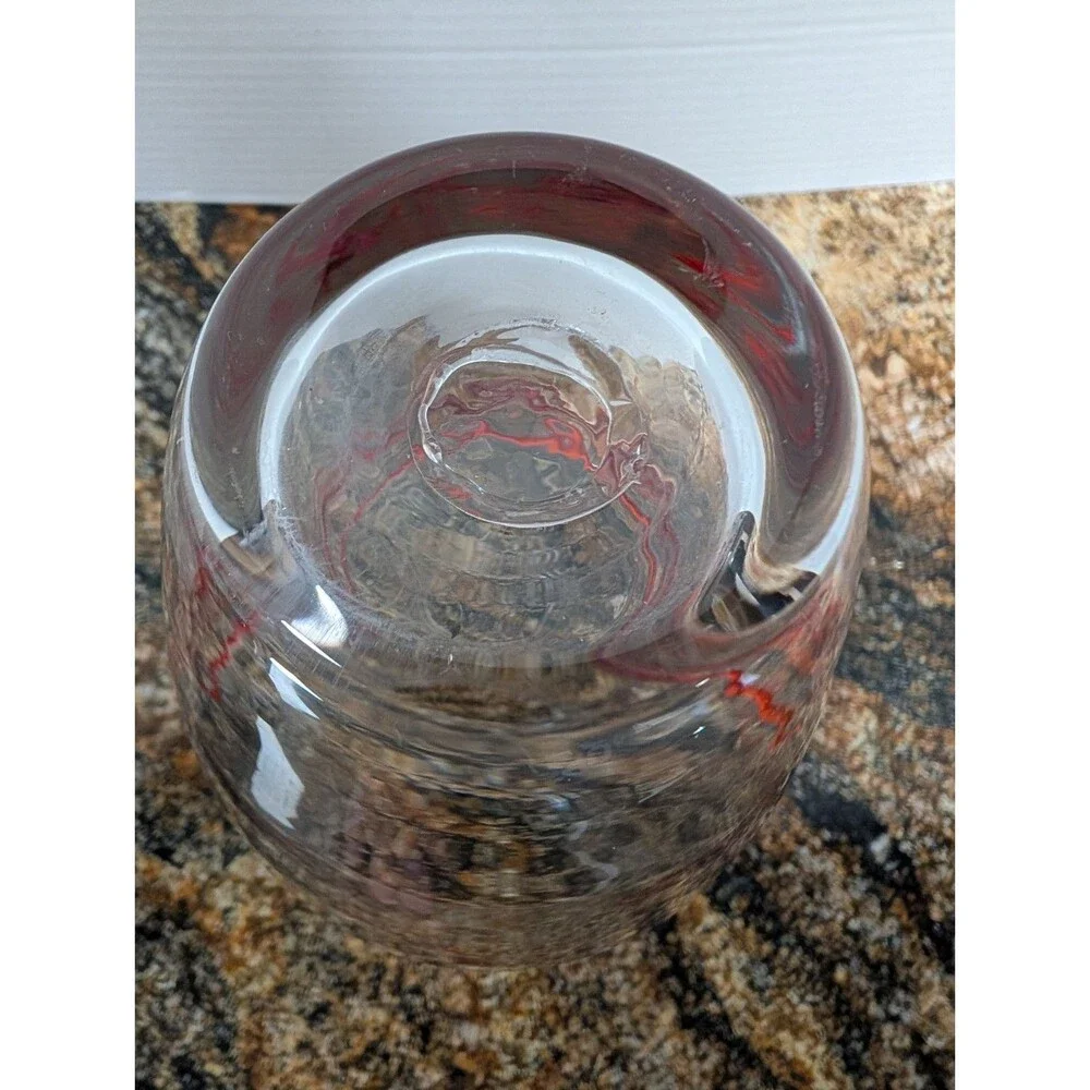 Blenko Glass Vase Red Threads Clear 9720 Label  10.75” Tall